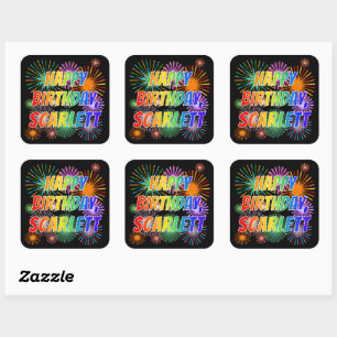 Voornaam "SCARLETT", geun "HAPPY BIRTHDAY" Vierkante Sticker
