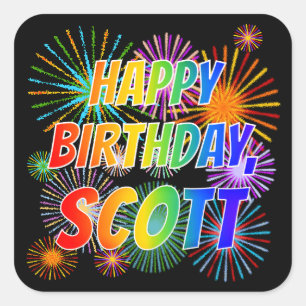 Voornaam "SCOTT", geun "HAPPY BIRTHDAY" Vierkante Sticker