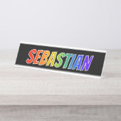 Voornaam "SEBASTIAN": Fun Rainbow-kleuren Bureau Naambordje (Voorkant)