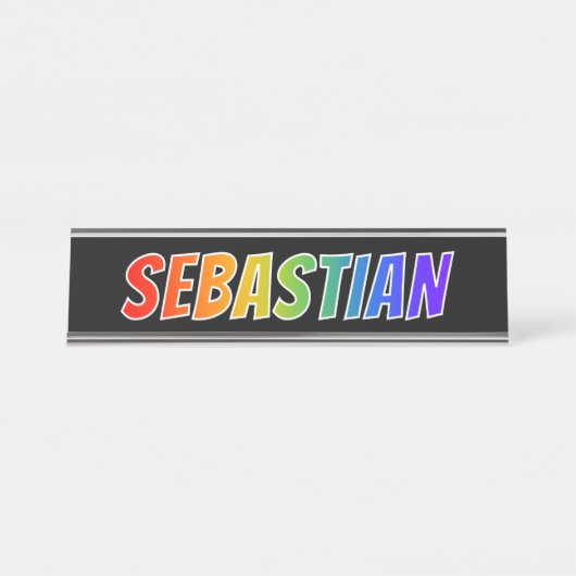 Voornaam "SEBASTIAN": Fun Rainbow-kleuren Bureau Naambordje (Voorkant)