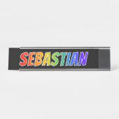 Voornaam "SEBASTIAN": Fun Rainbow-kleuren Bureau Naambordje (Voorkant)