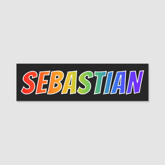 Voornaam "SEBASTIAN": Fun Rainbow-kleuren Naamplaatje (Voorkant)