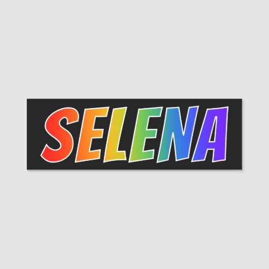 Voornaam "SELENA": Fun Rainbow-kleuren Naamplaatje (Voorkant)