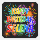 Voornaam "SELENA", geun "HAPPY BIRTHDAY" Vierkante Sticker (Voorkant)