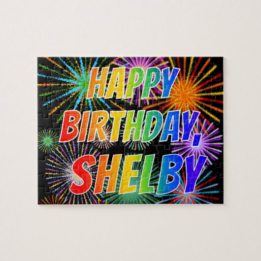 Voornaam "SHELBY", afgekort "HAPPY BIRTHDAY" Legpuzzel (Horizontaal)