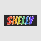 Voornaam "SHELLY": Fun Rainbow-kleuren Naamplaatje (Voorkant)