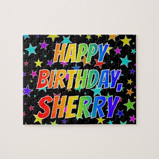 Voornaam "SHERRY", geun "HAPPY BIRTHDAY" Legpuzzel (Horizontaal)