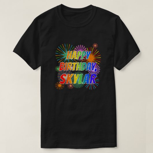 Voornaam "SKYLAR", geun "HAPPY BIRTHDAY" T-shirt (Design voorkant)