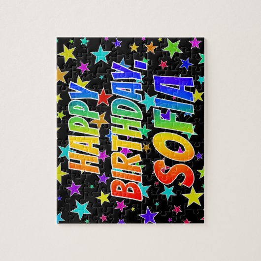 Voornaam SOFIA, Fun "HAPPY BIRTHDAY" Legpuzzel (Verticaal)