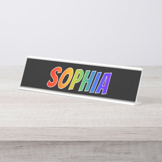 Voornaam "SOPHIA": vun regenboogkleuren Bureau Naambordje (Voorkant)