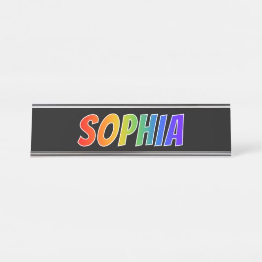 Voornaam "SOPHIA": vun regenboogkleuren Bureau Naambordje (Voorkant)