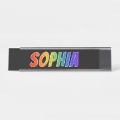 Voornaam "SOPHIA": vun regenboogkleuren Bureau Naambordje (Voorkant)