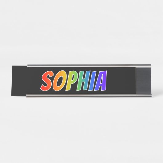 Voornaam "SOPHIA": vun regenboogkleuren Bureau Naambordje (Voorkant)