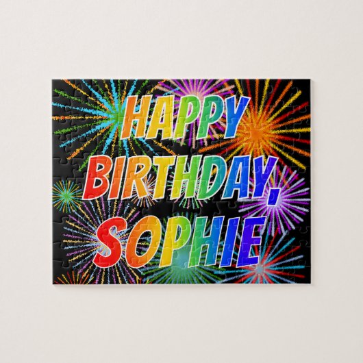 Voornaam "SOPHIE", geun "HAPPY BIRTHDAY" Legpuzzel (Horizontaal)