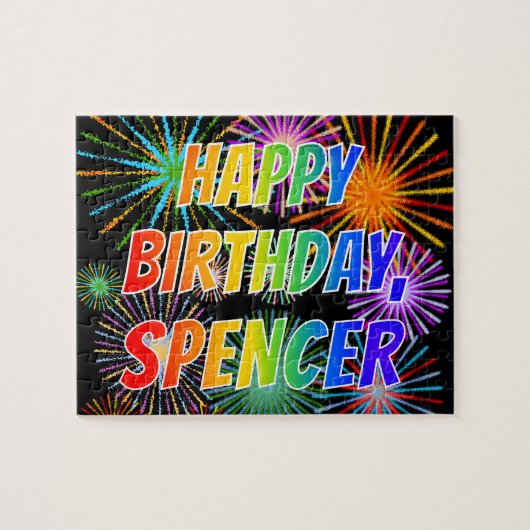 Voornaam "SPENCER", geun "HAPPY BIRTHDAY" Legpuzzel (Horizontaal)