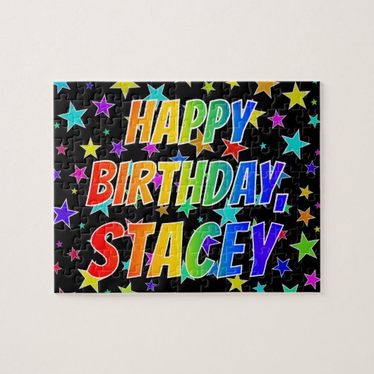 Voornaam "STACEY", Fun "HAPPY BIRTHDAY" Legpuzzel (Horizontaal)