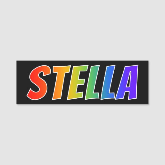 Voornaam "STELLA": Fun Rainbow-kleuren Naamplaatje (Voorkant)