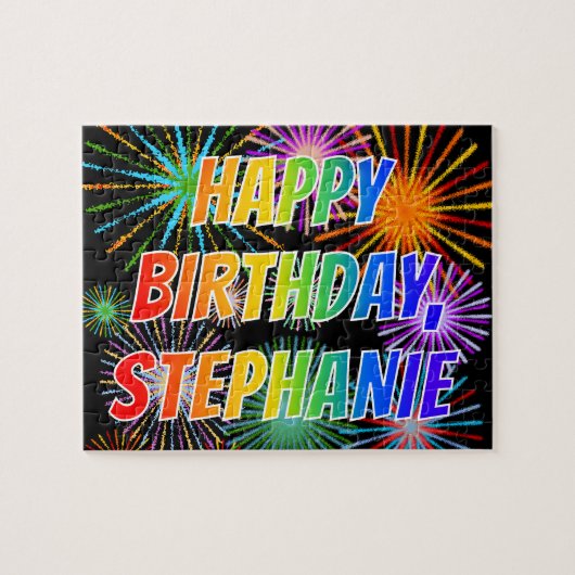 Voornaam "STEPHANIE", geun "HAPPY BIRTHDAY" Legpuzzel (Horizontaal)