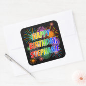 Voornaam "STEPHANIE", geun "HAPPY BIRTHDAY" Vierkante Sticker (Envelop)
