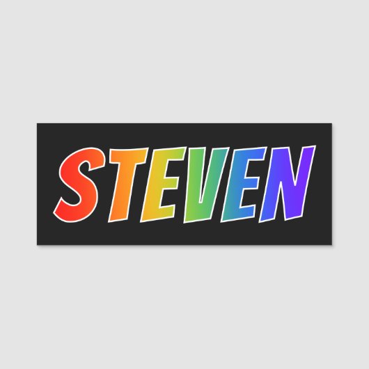 Voornaam "STEVEN": Fun Rainbow-kleuren Naamplaatje (Voorkant)