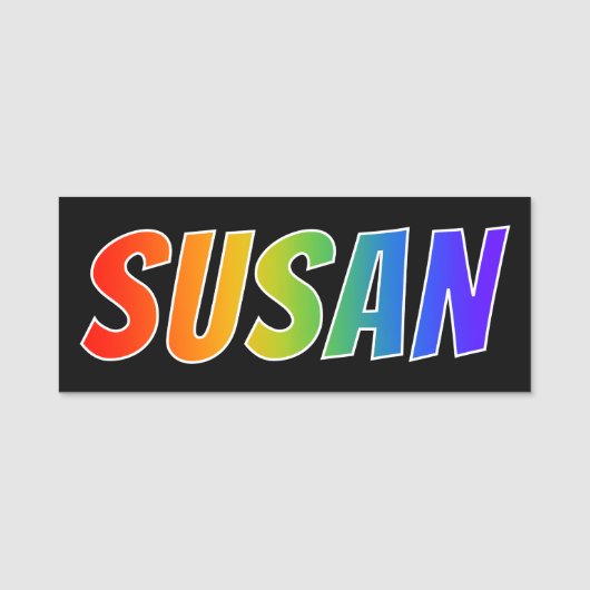 Voornaam "SUSAN": Fun Rainbow-kleuren Naamplaatje (Voorkant)