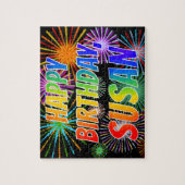 Voornaam "SUSAN", geun "HAPPY BIRTHDAY" Legpuzzel (Verticaal)