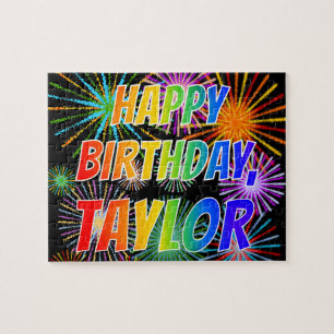 Voornaam "TAYLOR", geun "HAPPY BIRTHDAY" Legpuzzel