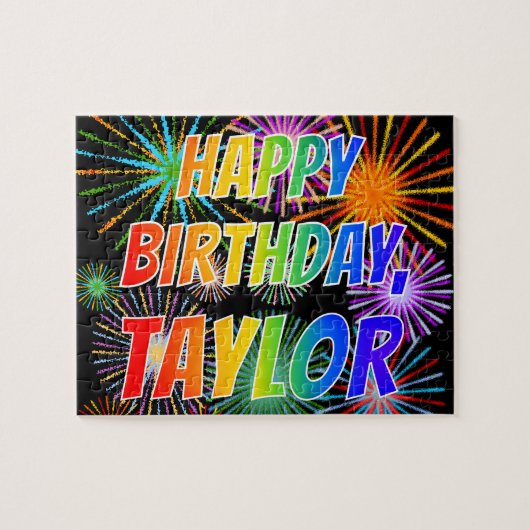 Voornaam "TAYLOR", geun "HAPPY BIRTHDAY" Legpuzzel (Horizontaal)