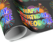 Voornaam "THEODORE", geun "HAPPY BIRTHDAY" Cadeaupapier (Rol Hoek)