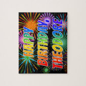 Voornaam "THEODORE", geun "HAPPY BIRTHDAY" Legpuzzel (Verticaal)