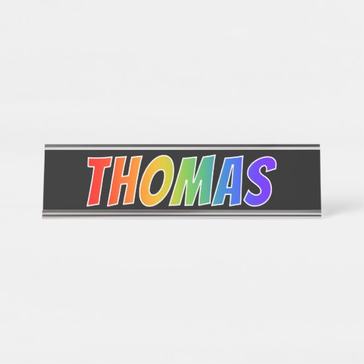 Voornaam "THOMAS": Fun Rainbow-kleuren Bureau Naambordje (Voorkant)