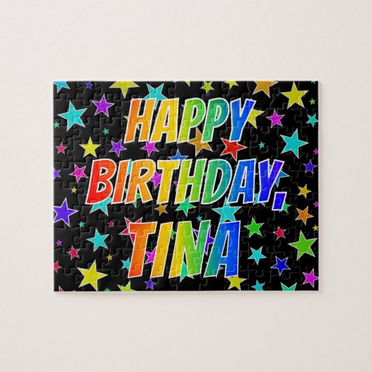 Voornaam "TINA", geun "HAPPY BIRTHDAY" Legpuzzel (Horizontaal)