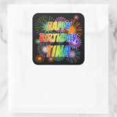 Voornaam "TINA", geun "HAPPY BIRTHDAY" Vierkante Sticker (Tas)