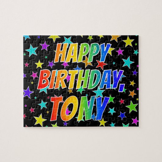 Voornaam "TONY", geun "HAPPY BIRTHDAY" Legpuzzel (Horizontaal)