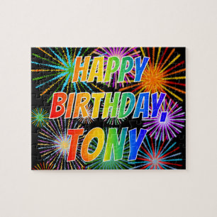 Voornaam "TONY", Pret "GELUKKIGE VERJAARDAG" Legpuzzel