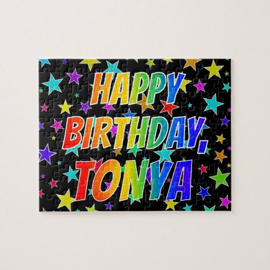 Voornaam "TONYA", geun "HAPPY BIRTHDAY" Legpuzzel (Horizontaal)