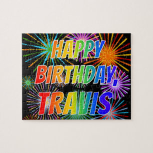 Voornaam "TRAVIS", vun "HAPPY BIRTHDAY" Legpuzzel