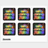 Voornaam "TRISTAN", geun "HAPPY BIRTHDAY" Vierkante Sticker (Vel)