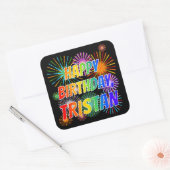 Voornaam "TRISTAN", geun "HAPPY BIRTHDAY" Vierkante Sticker (Envelop)