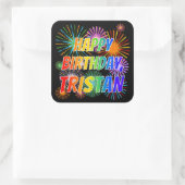 Voornaam "TRISTAN", geun "HAPPY BIRTHDAY" Vierkante Sticker (Tas)