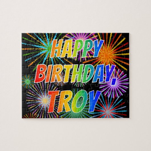 Voornaam "TROY", geun "HAPPY BIRTHDAY" Legpuzzel (Horizontaal)