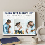 Voornaam Vaderdag 3 Foto White Canvas Print<br><div class="desc">Creëer uw eigen Eerste Vaderdag fotocanvas met 3 van uw favoriete foto's met uw nieuwe baby. De sjabloon is ingesteld om een of alle formuleringen te bewerken die op dit moment "gelukkige eerste vaderdag.. je bent een geweldig man en een geweldige vader ... we houden van je allemaal ・ [namen]"....</div>