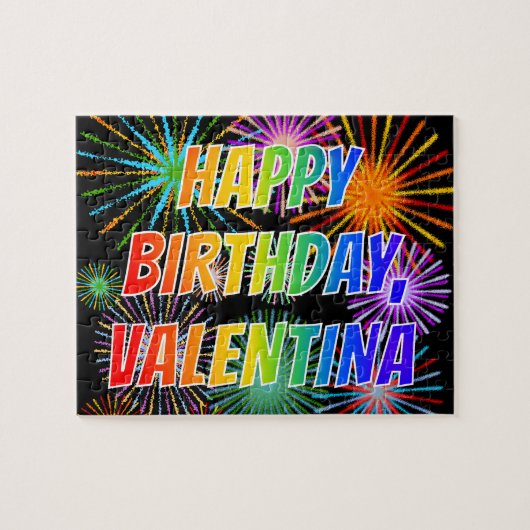Voornaam "VALENTINA", geun "HAPPY BIRTHDAY" Legpuzzel (Horizontaal)