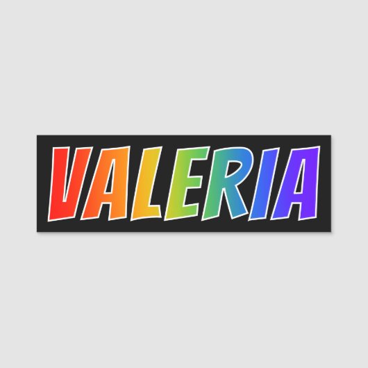Voornaam "VALERIA": Fun Rainbow-kleuren Naamplaatje (Voorkant)