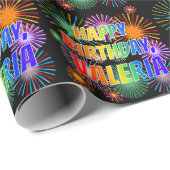 Voornaam "VALERIA", vun "HAPPY BIRTHDAY" Cadeaupapier (Rol Hoek)