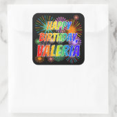 Voornaam "VALERIA", vun "HAPPY BIRTHDAY" Vierkante Sticker (Tas)