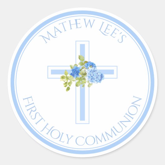 Voornaam van het communautaire kruisblauwe Roos Ronde Sticker (Voorkant)