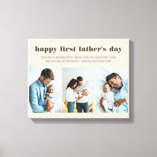 Voornaam van Vaderdag 3 Foto Cream Canvas Afdrukke (Voorkant)