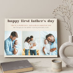 Voornaam van Vaderdag 3 Foto Cream Canvas Afdrukke Afdruk<br><div class="desc">Creëer uw eigen Eerste Vaderdag fotocanvas met 3 van uw favoriete foto's met uw nieuwe baby. De sjabloon is ingesteld om een of alle formuleringen te bewerken die op dit moment "gelukkige eerste vaderdag.. je bent een geweldig man en een geweldige vader ... we houden van je allemaal ・ [namen]"....</div>