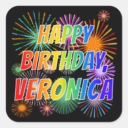 Voornaam "VERONICA", geun "HAPPY BIRTHDAY" Vierkante Sticker (Voorkant)